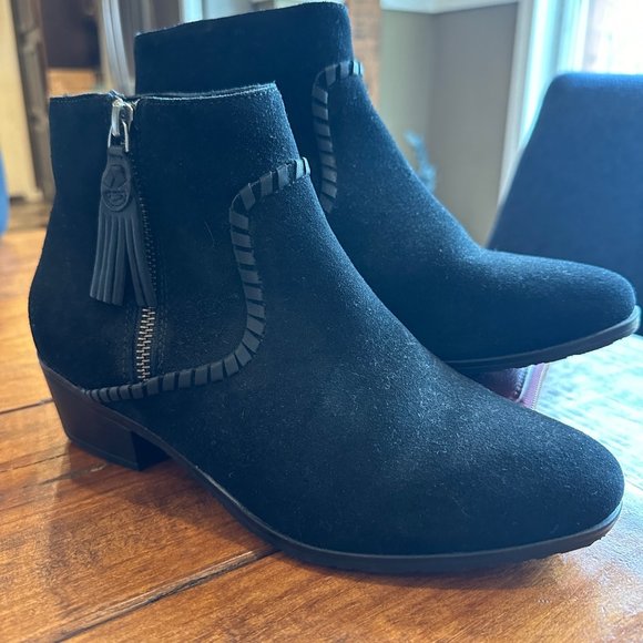 Jack Rogers | Dylan Suede Leather Boot Bootie Black Women 9 Side Zip Tassel Pull - Picture 3 of 13